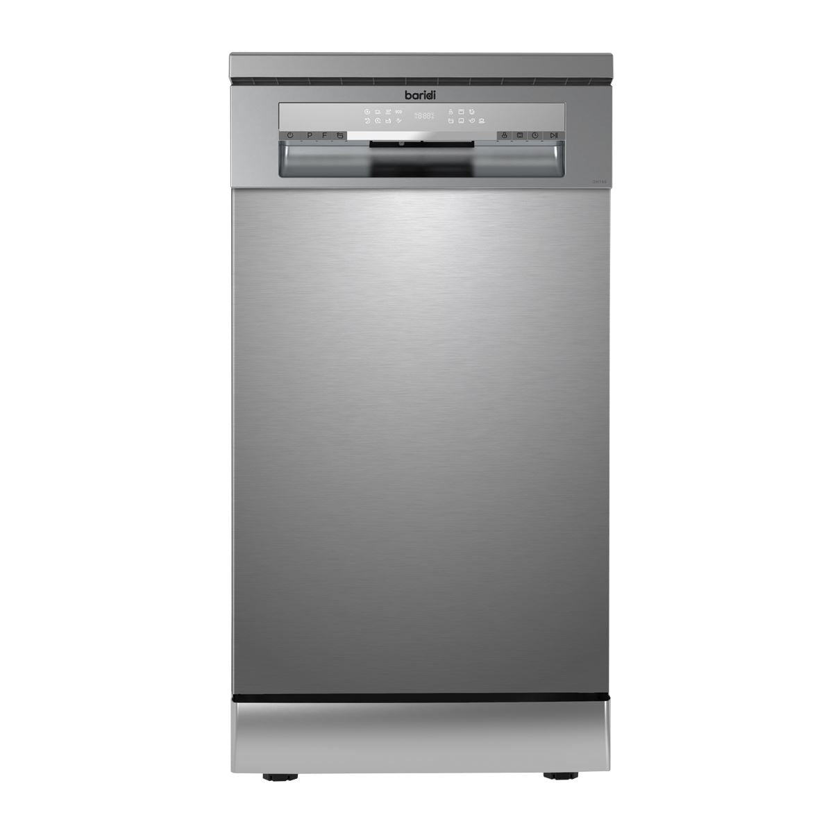 Baridi Slimline Freestanding Dishwasher, 45cm Wide with 10 Place Settings, 8 Programs & 5 Functions, LED Display, Silver