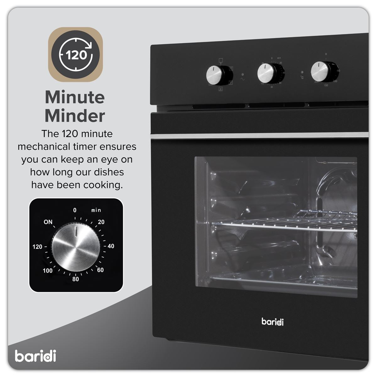 Baridi Built-In 5-Function Fan Assisted Oven with Timer 60cm, 55L Capacity - Black