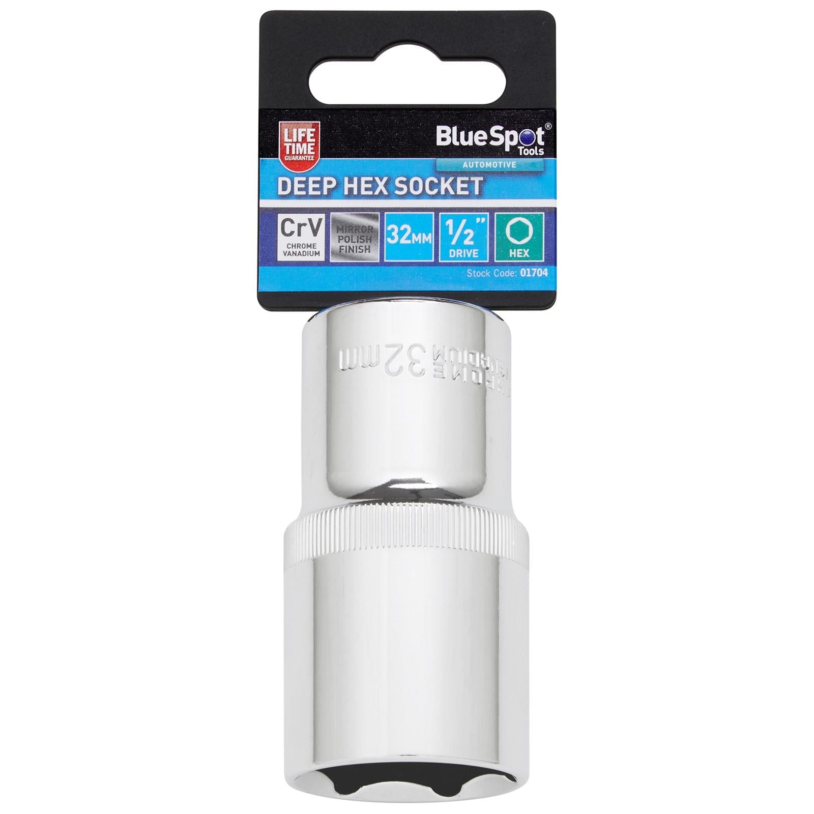 BlueSpot Deep Socket 1/2" Drive 6 Point Hex Chrome Individual 8-32mm - Choose Size  White Rose Tools