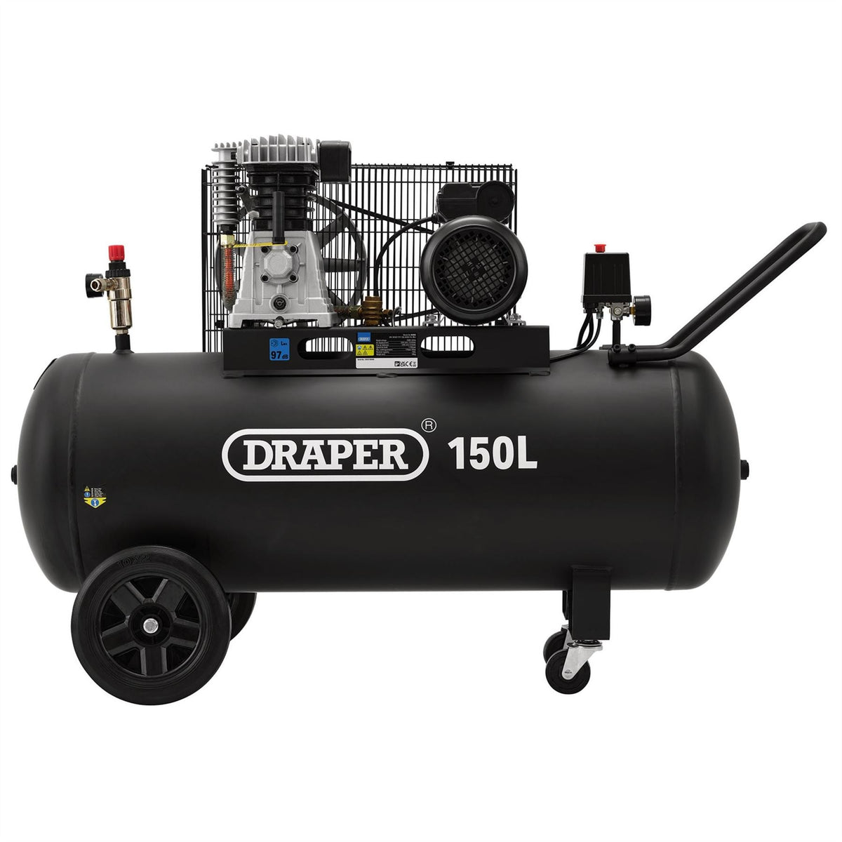 Draper 230V 150L Belt-Driven Air Compressor 2.2kW/3hp 55305  White Rose Tools