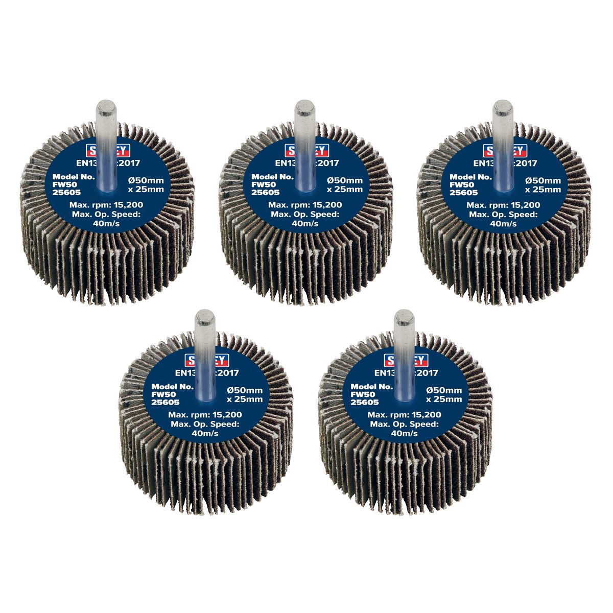 Sealey Abrasive Flap Wheel Ø50 x 25mm 60Grit Ø6mm Shaft - Pack of 5 