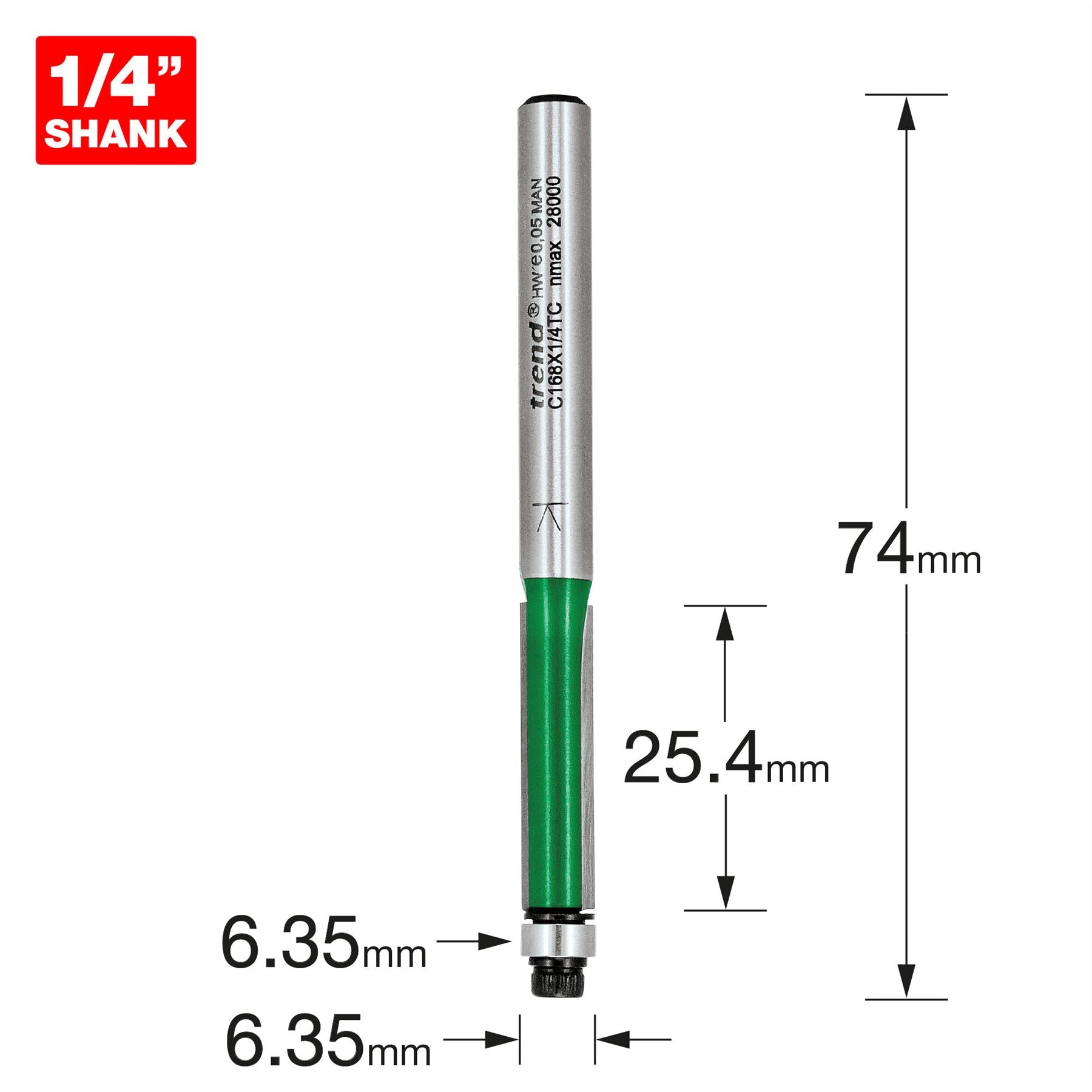 Trend Guided Trimmer 6.35mm Diameter X 25.4mm  C168X1/4TC 