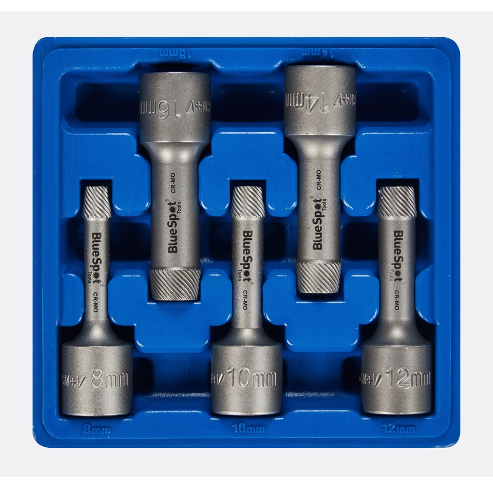 BlueSpot Tapered Spiral Screw And Nut Extractor Socket Set 1/2" 5 Piece