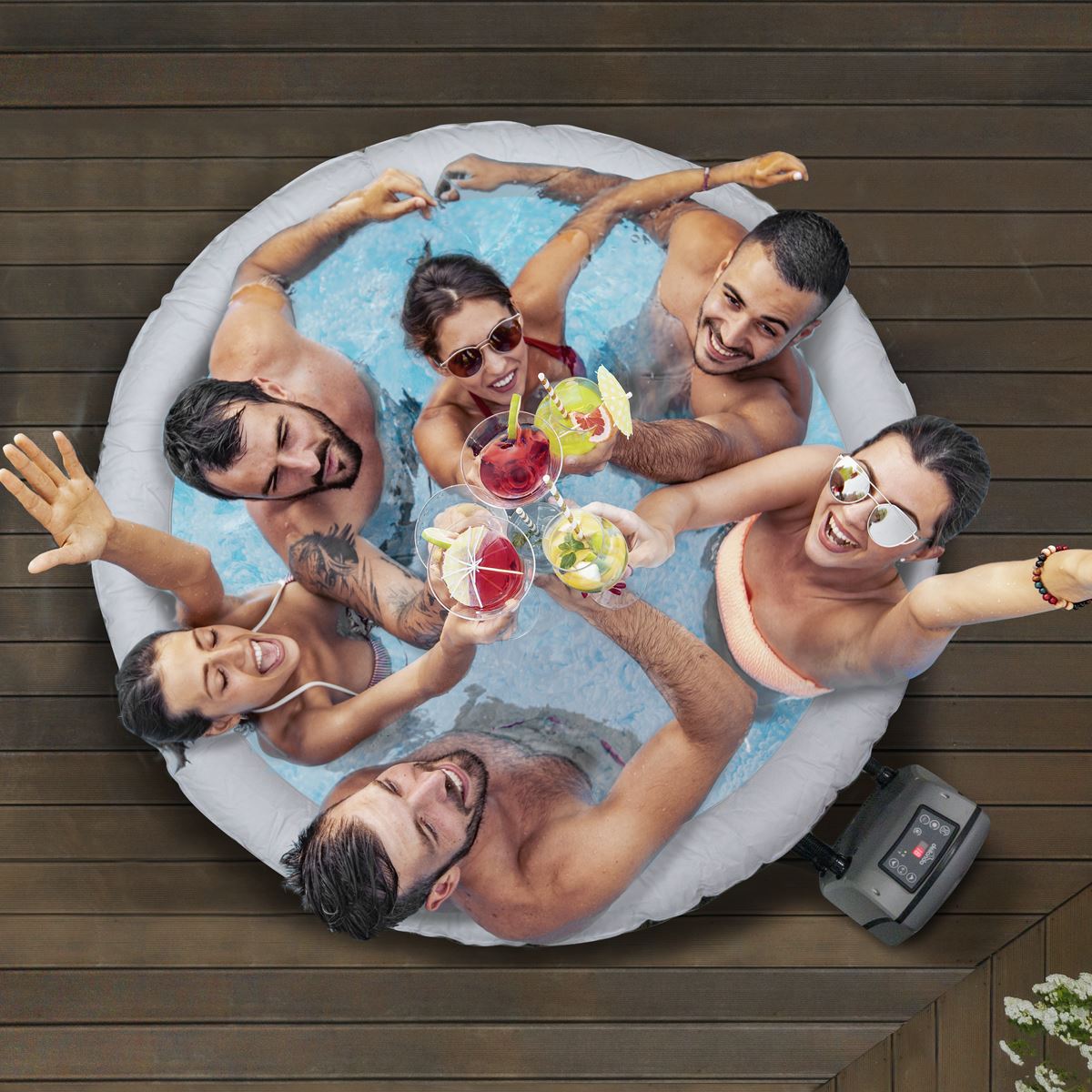 Dellonda 4-6 Person Inflatable Hot Tub Spa with Smart Pump - Wood Effect