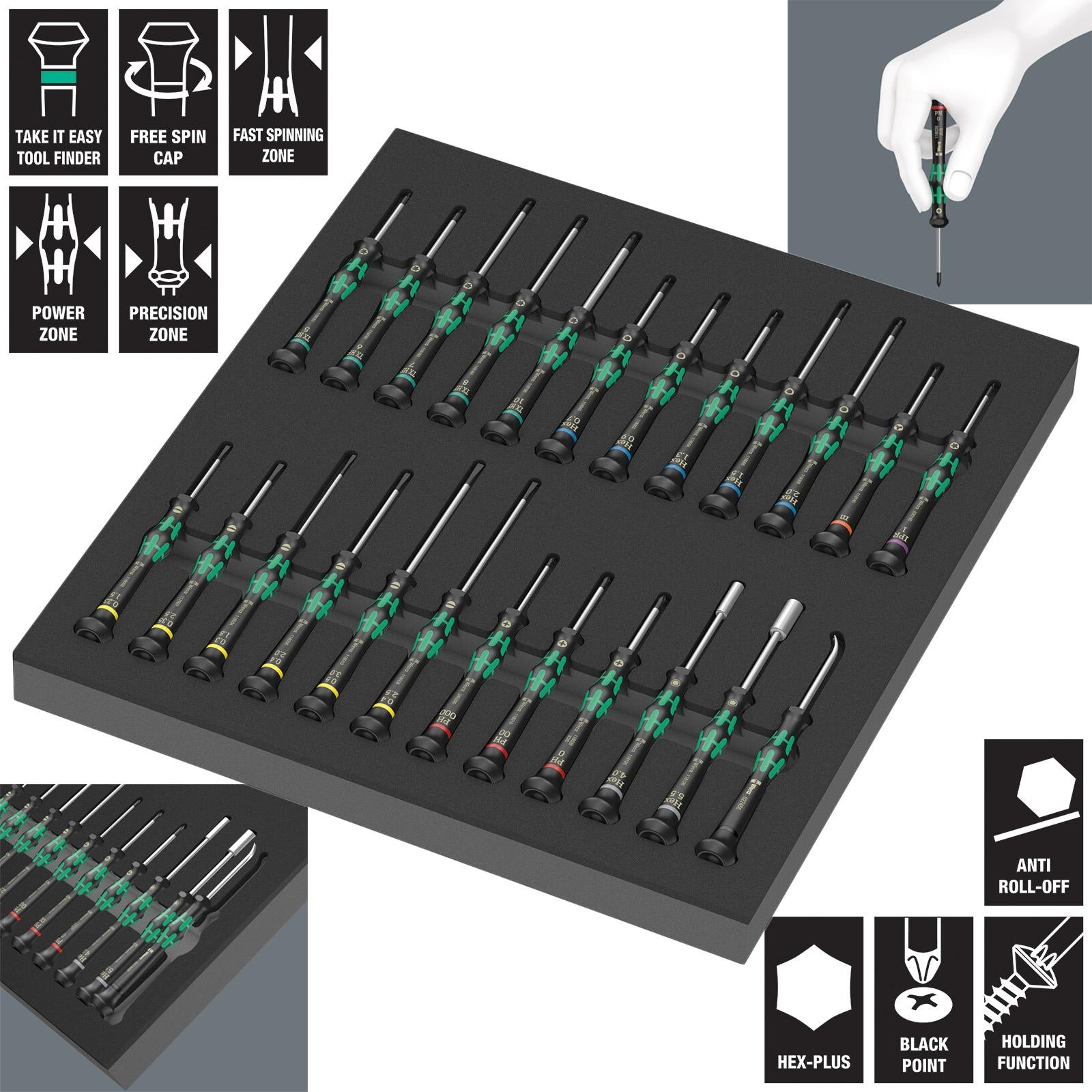 Wera Foam Insert Micro Precision Screwdriver Set 1 Kraftform 9715 Free Spin Cap 24 Pieces