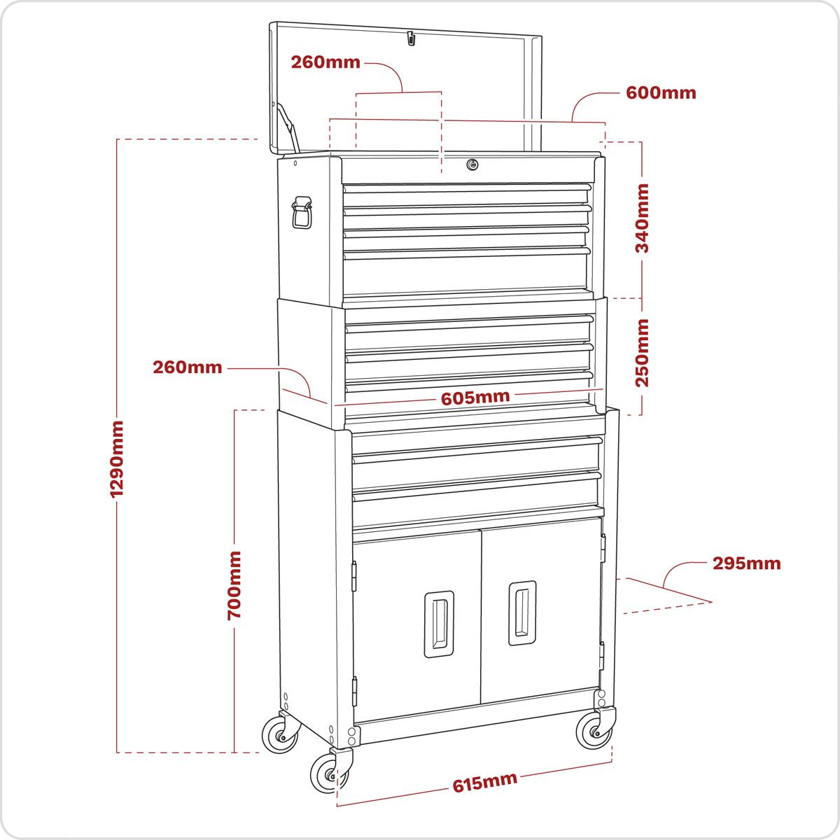 Sealey American Pro Topchest, Mid-Box Tool Chest & Rollcab 9 Drawer Stack - Red