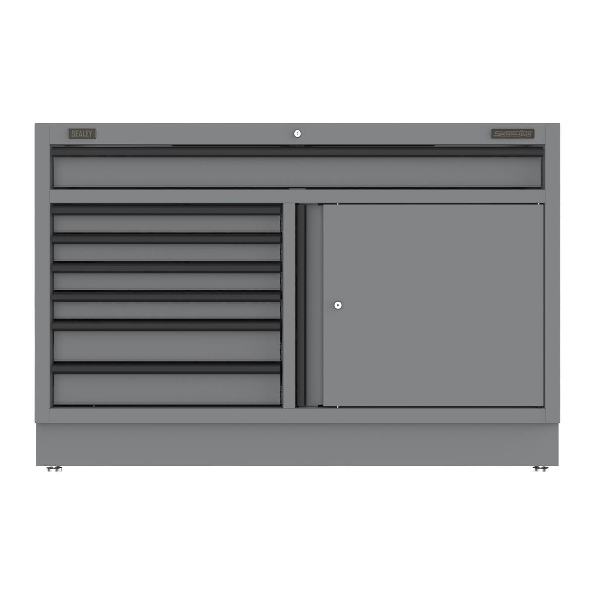 Sealey Superline PRO® Black Edition Modular Floor Cabinet 7 Drawer & Cupboard Combination 1360mm  White Rose Tools