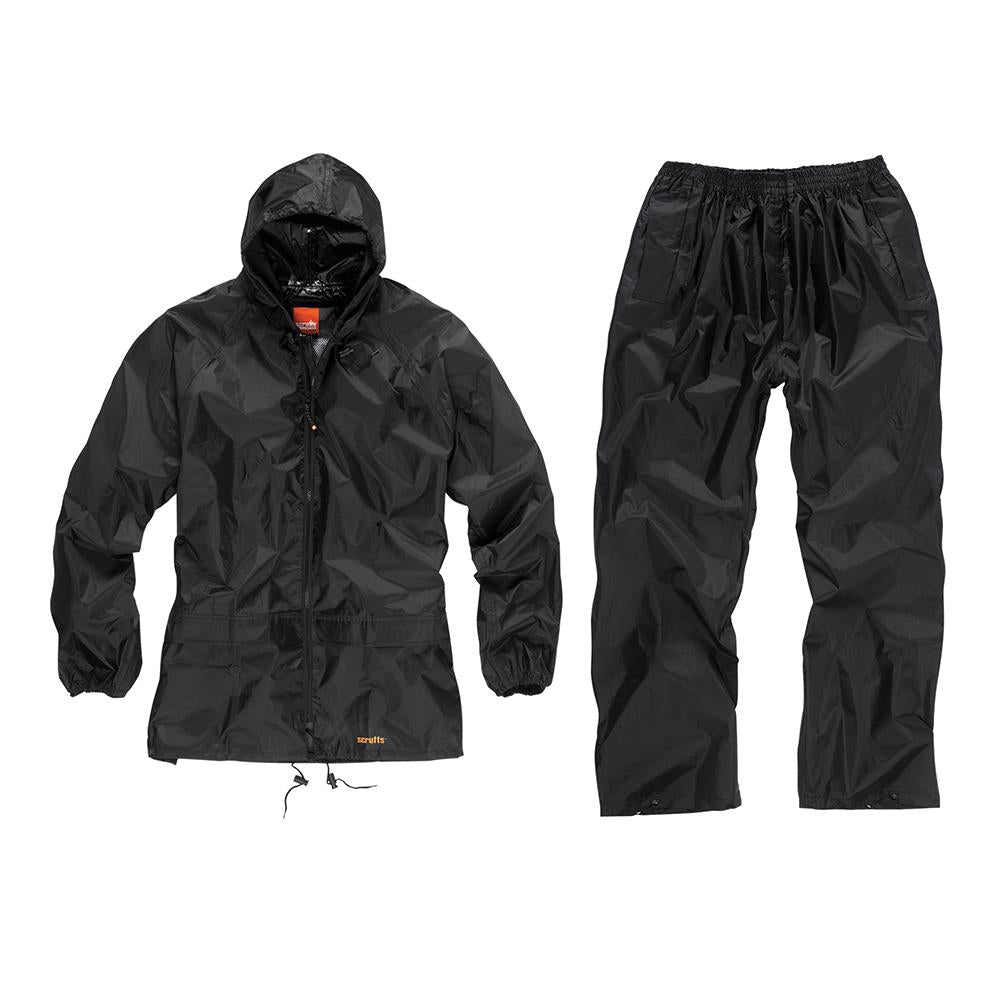 Scruffs Waterproof Suit Black L T54559  White Rose Tools