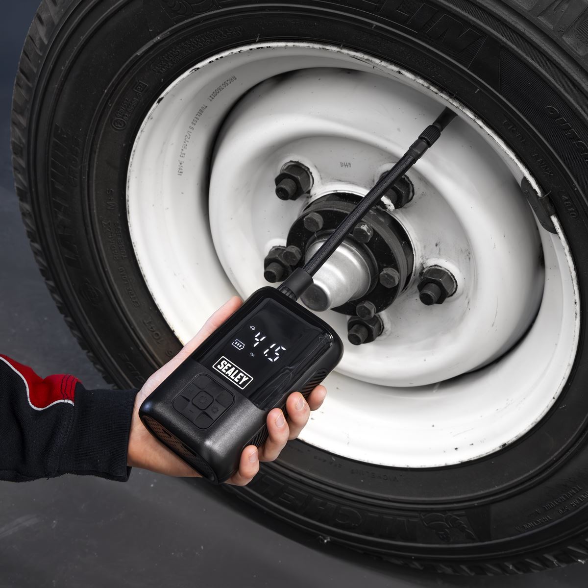 Sealey Tyre Inflator & Power Bank with Worklight Rechargeable  White Rose Tools
