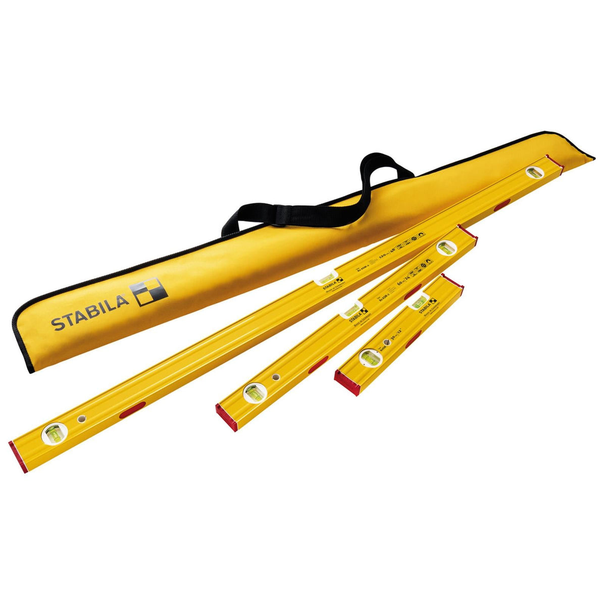 STABILA PRO SET 80 ASM-2 Spirit Level Set 30cm 60cm 120cm Levels 4 Piece in Case 19716  White Rose Tools