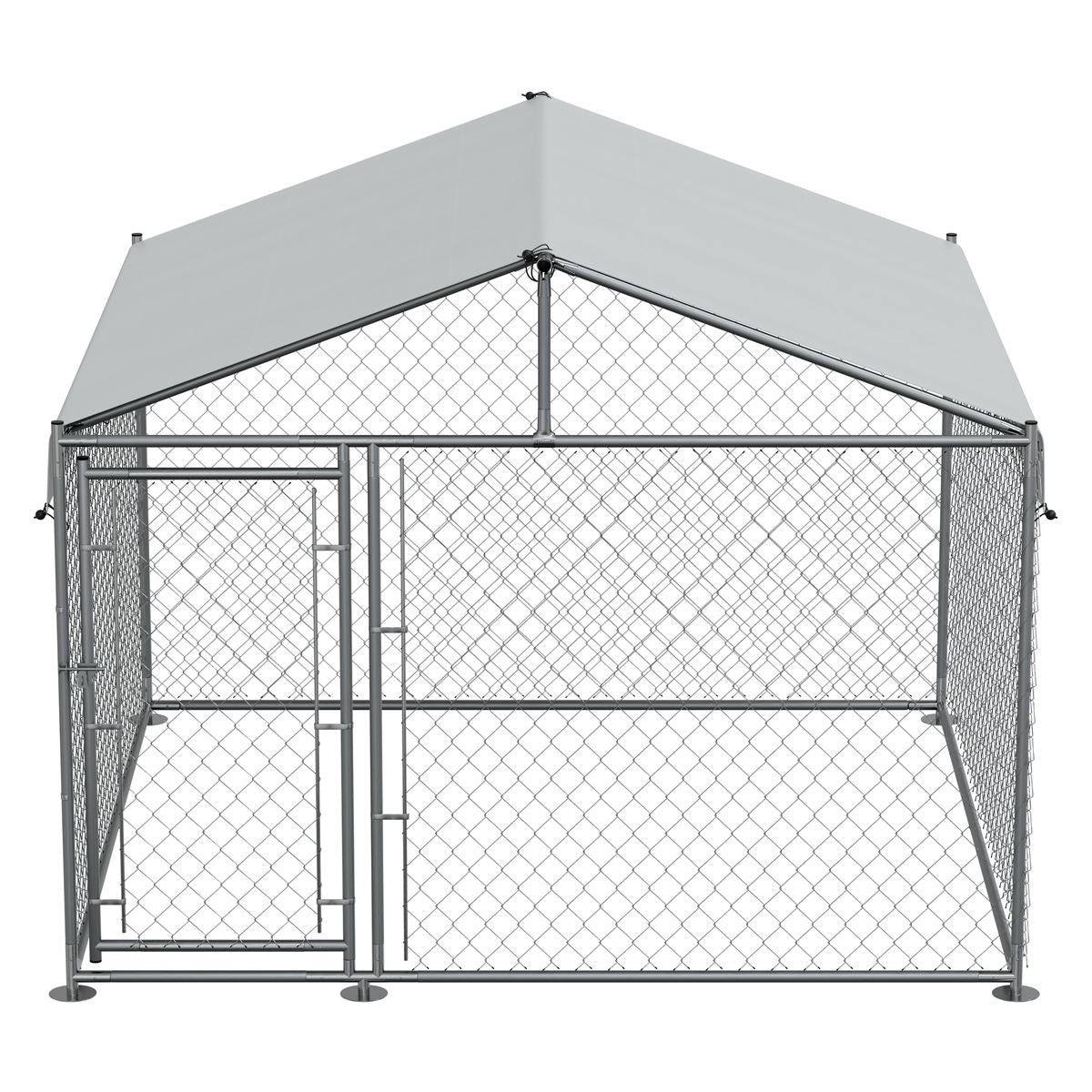 Dellonda 2 x2 x 1.5m Dog Kennel, Galvanised Steel, Roof Cover, Chain Link Fencing