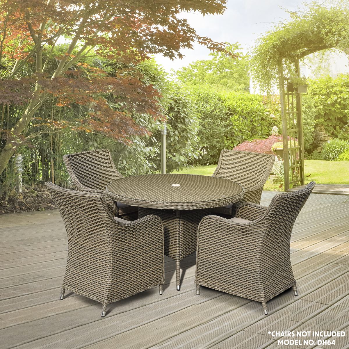 Dellonda Chester Rattan Wicker Outdoor Dining Table with Tempered Glass Top, Brown