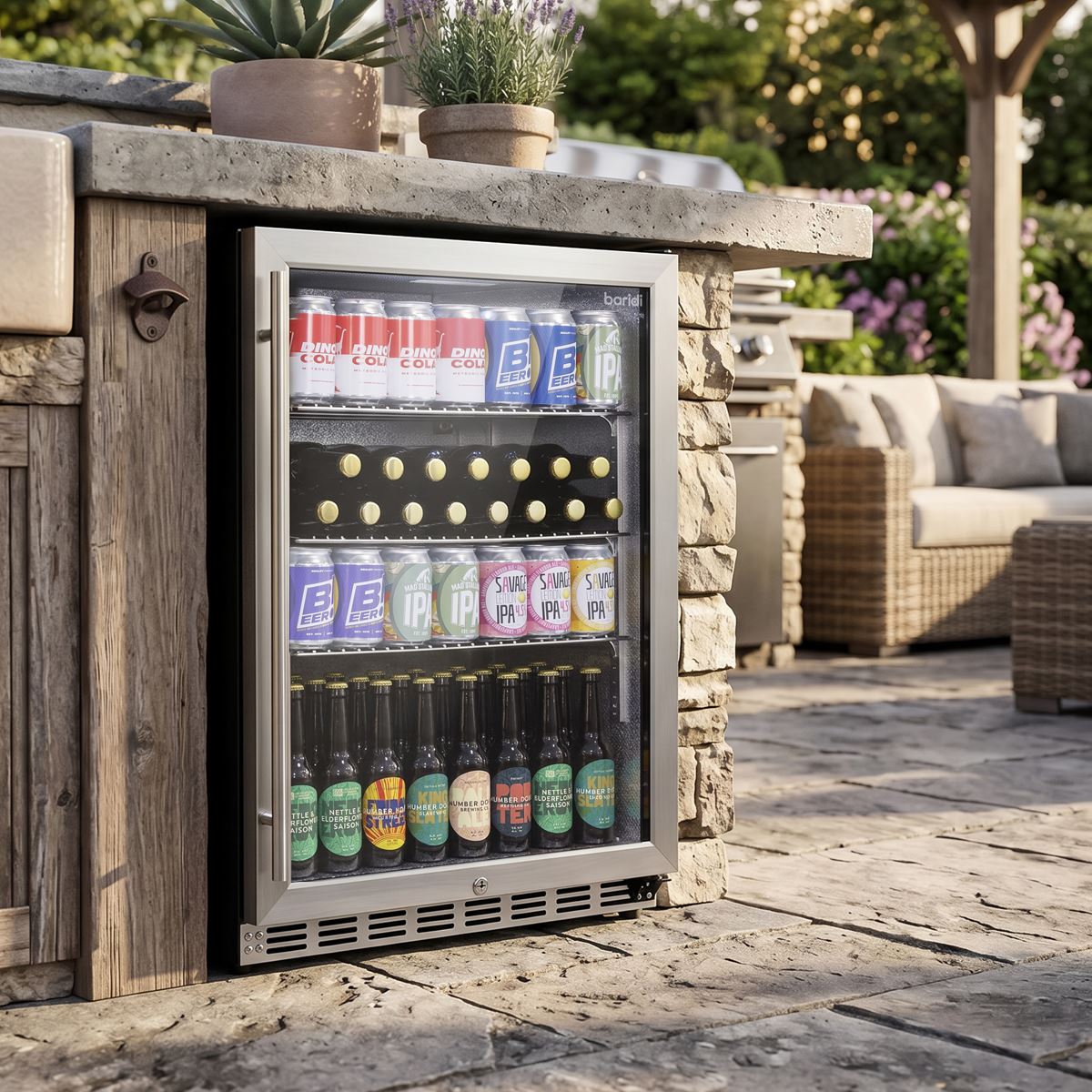 Baridi Outdoor Drinks/Beverage/Bar Fridge with Triple Glazed Door & Security Lock 150L - Stainless Steel  White Rose Tools