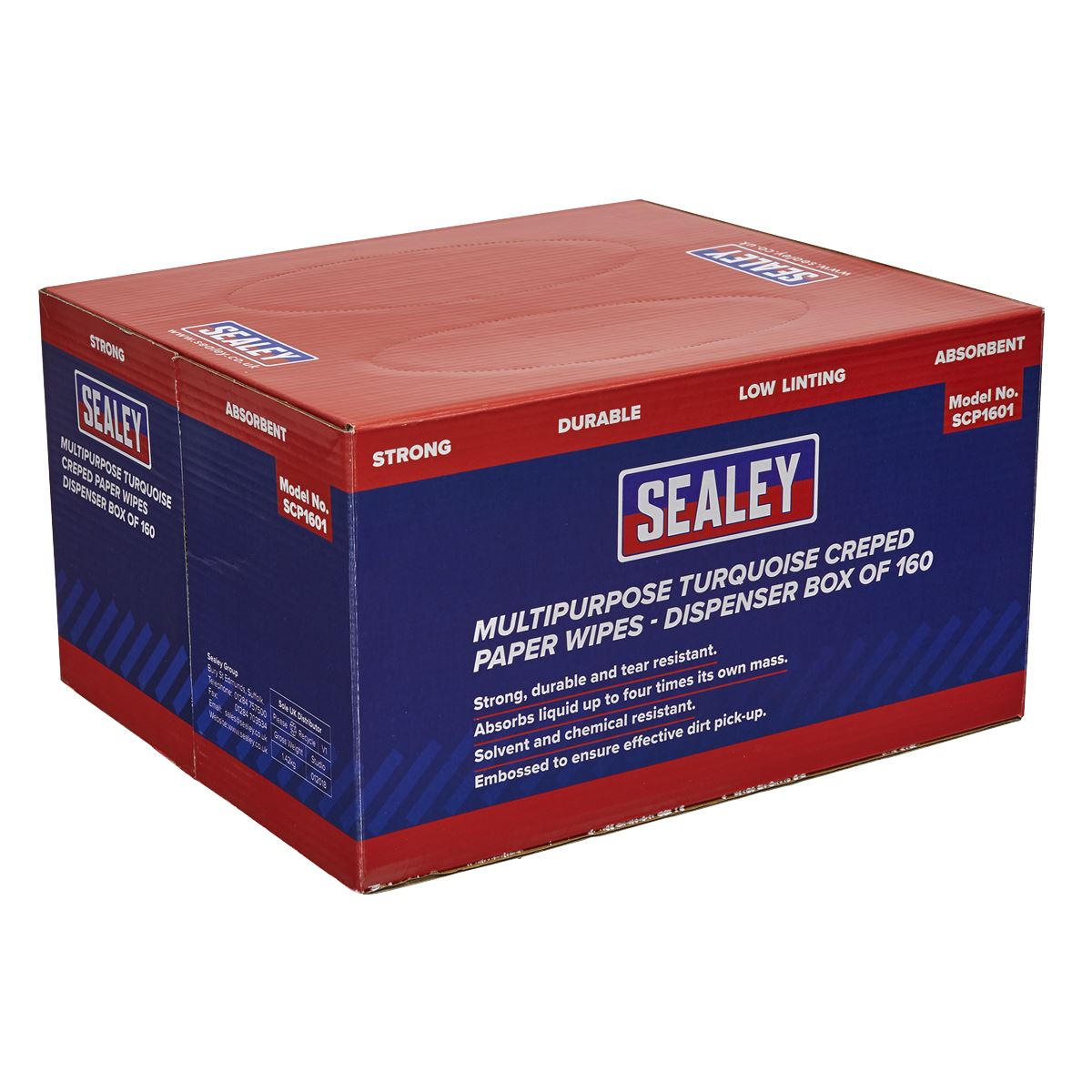 Sealey Multipurpose Paper Wipes in Dispenser Box - Creped Turquoise 69gsm 160 Sheets 