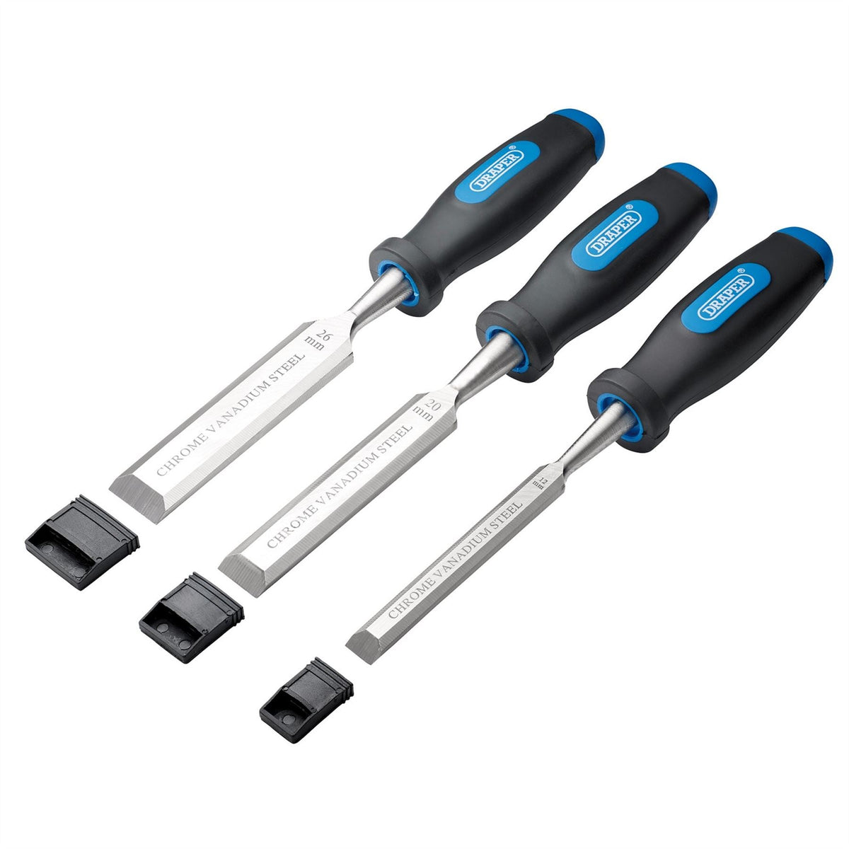 Draper Soft Grip Bevel Edge Wood Chisel Set (3 Piece) 31306  White Rose Tools