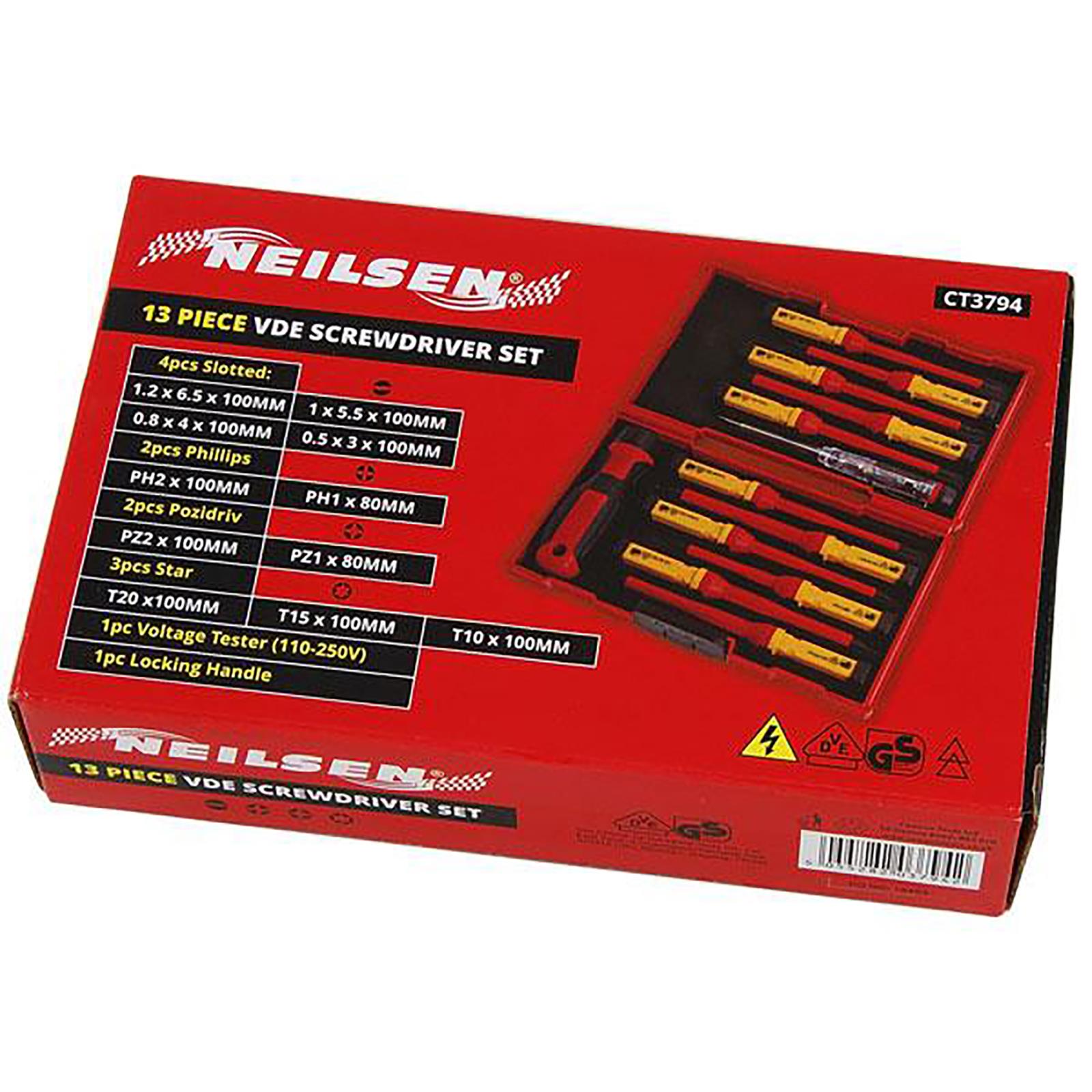 Neilsen Insulated Screwdriver Set VDE Slotted Phillips Pozi Torx Electricians 13pc