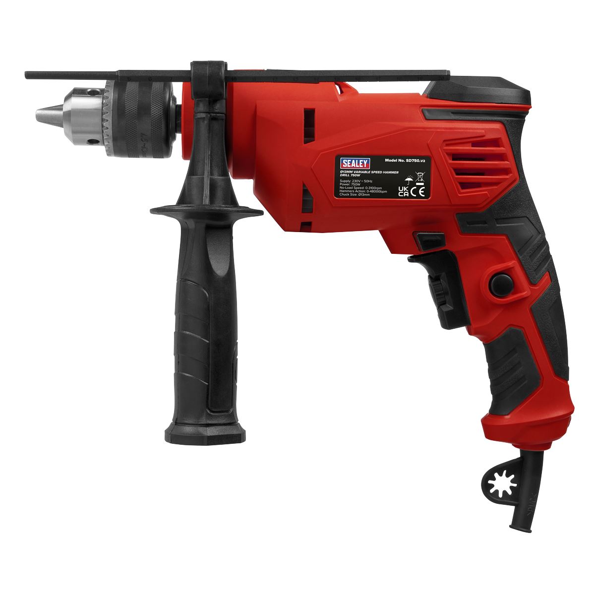 Sealey 750W Variable Speed Corded Hammer Drill 13mm Chuck  Remover Screws 