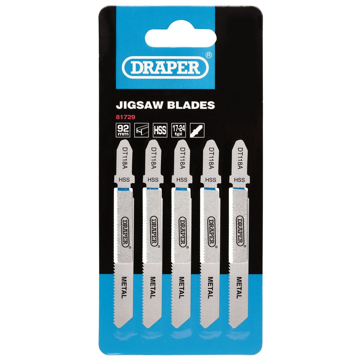 Draper DT118A Jigsaw Blade Set 92mm (5 Piece) 81729  White Rose Tools