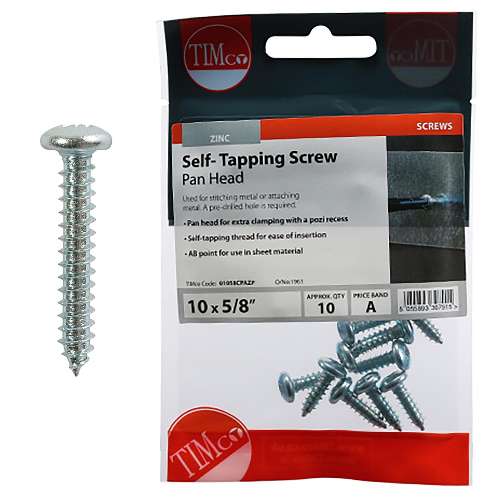 TIMCO Self Tapping Screws Pan Head Zinc Pozi - Choose Size