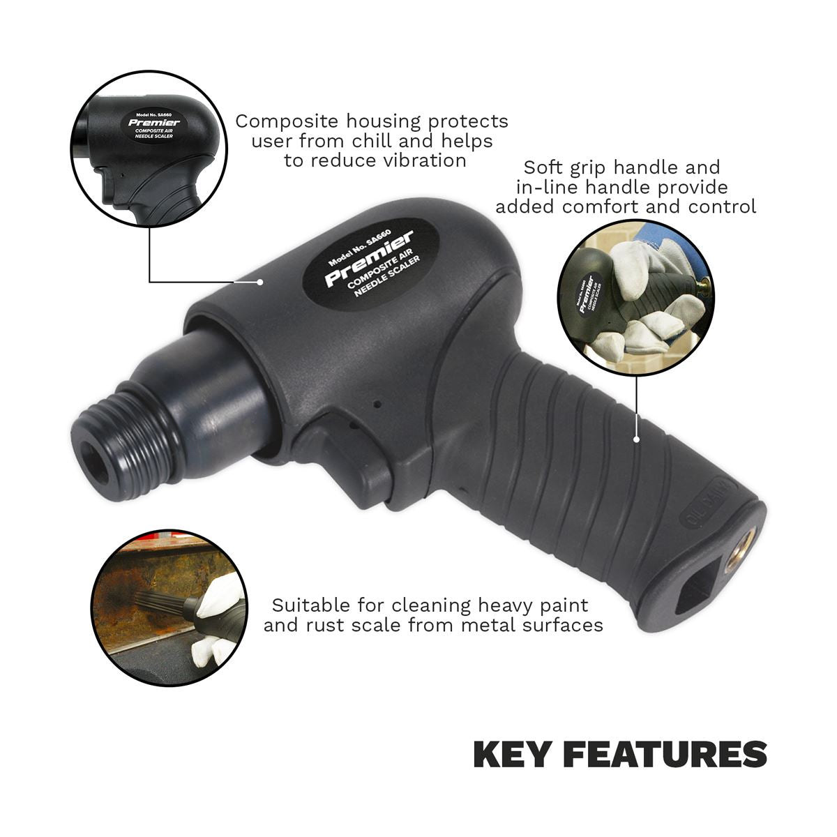 Sealey Premier Air Needle Scaler Composite Pistol Type 