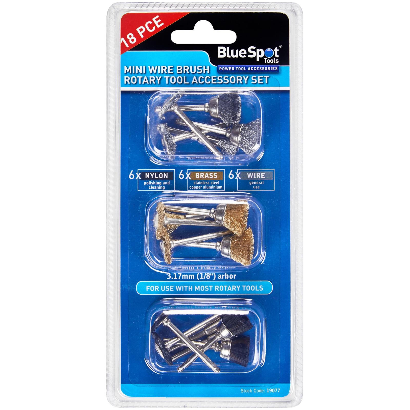 BlueSpot Mini Wire Brush Rotary Tool Accessory Set 18 Piece