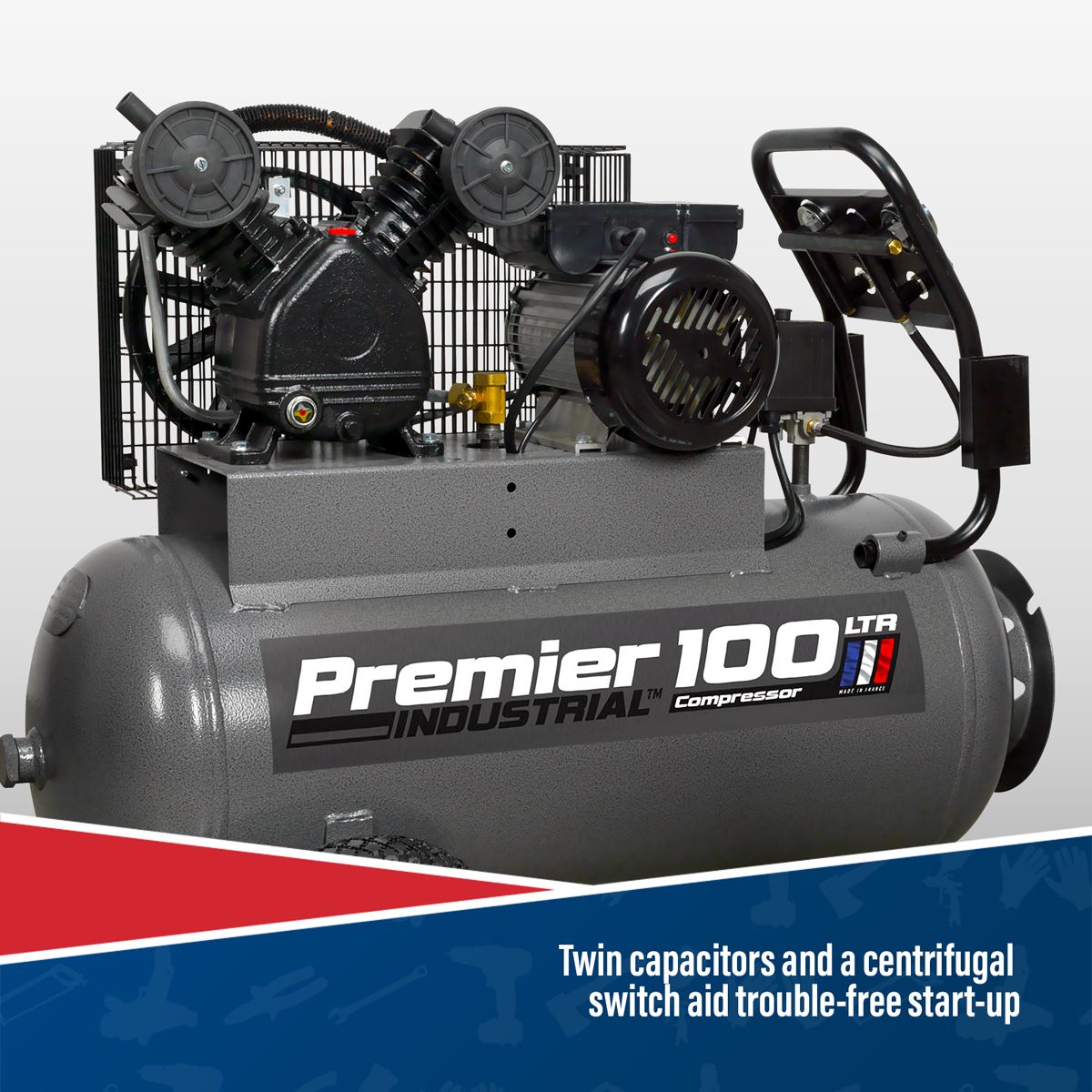 Sealey Premier Industrial Premier 100L Belt Drive Air Compressor with Front Control Panel 3hp