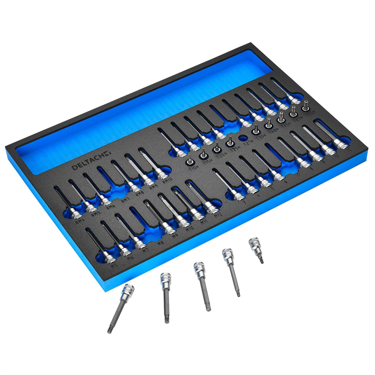 Bunker Resi-Torx Hexagon Multi-Tooth/Spline Ribe Socket Set 3/8" Sq. Dr. in EVA Foam Inlay 29447  White Rose Tools