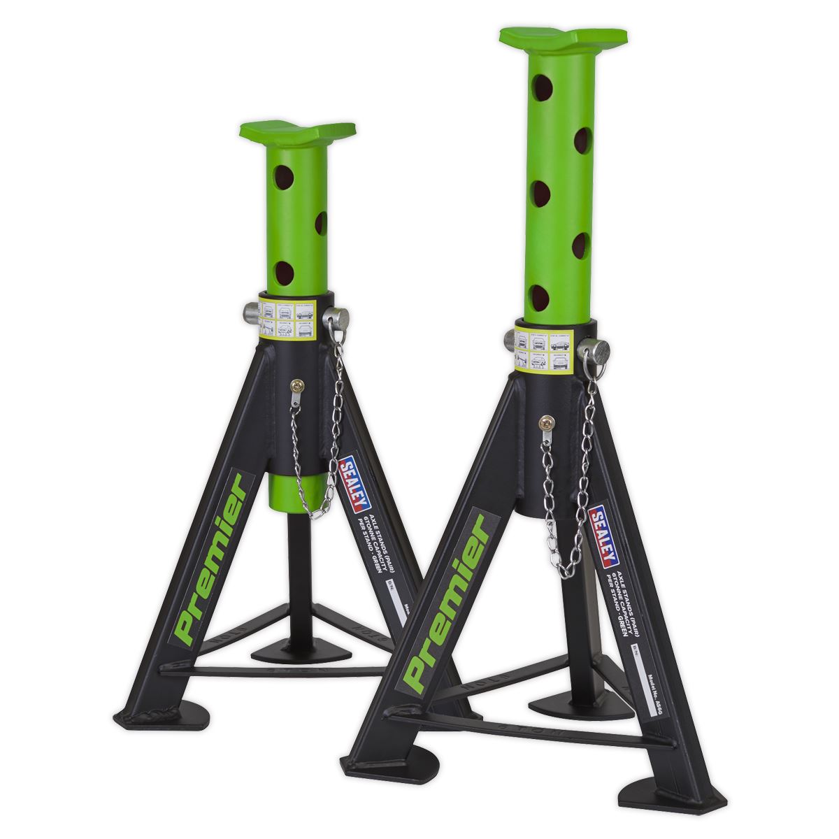 Sealey Premier Premier Axle Stands (Pair) 6 Tonne Capacity per Stand - Green 