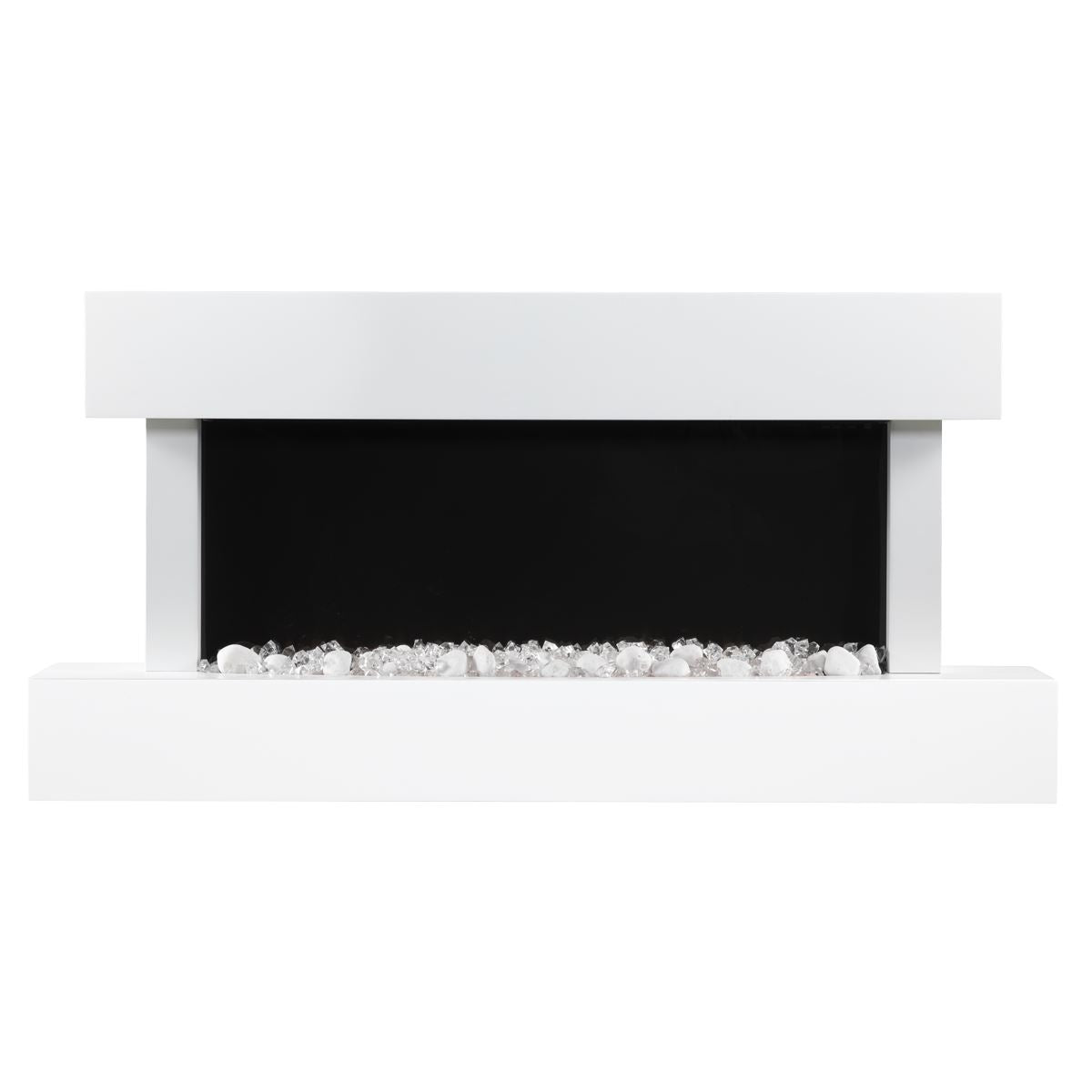 Baridi 46” Wall Mounting 1000W/2000W Electric Fireplace with LED Flame Effects, Side Glass Decoration and Pebble Accessories, White