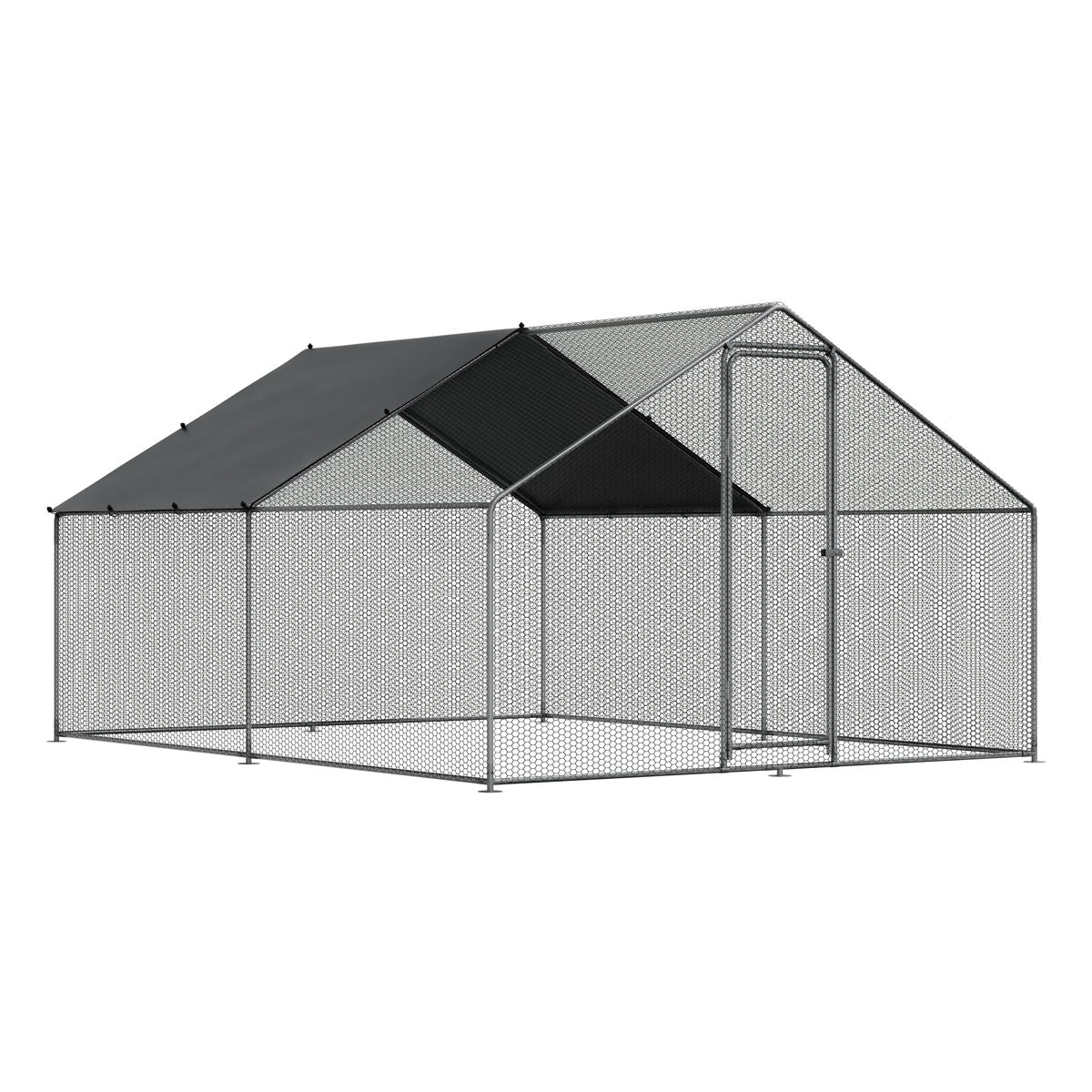 Dellonda 3 x 4 x 2m Walk-In Chicken Run, Galvanized Steel, Roof Cover, PVC Coated Chicken Wire