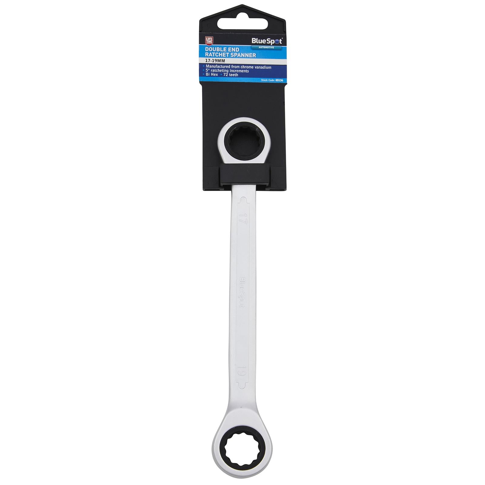 BlueSpot Ratchet Ring Spanner Double End 17mm x 19mm 72 Tooth