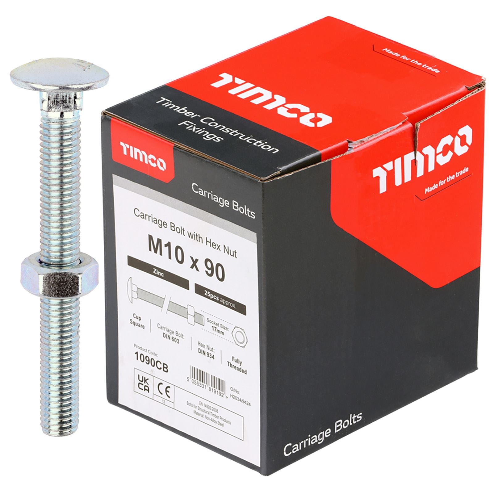 TIMCO Carriage Bolts with Hex Nuts 4.8 Grade Zinc Carbon Steel Boxed M6-M16 - Choose Size