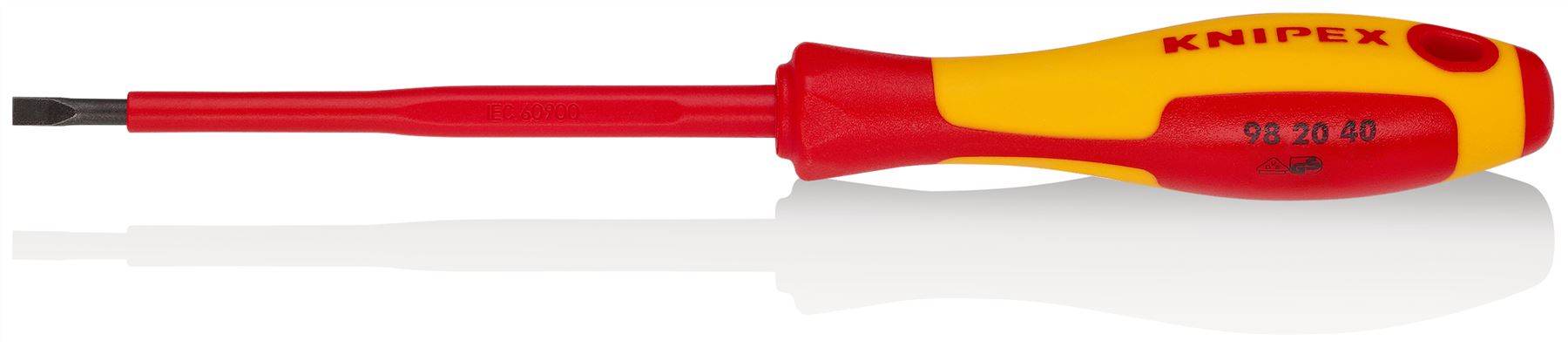 KNIPEX Screwdriver for Slotted Screws 4.0 x 0.8mm VDE Insulated Multi Component Grips 202mm 98 20 40