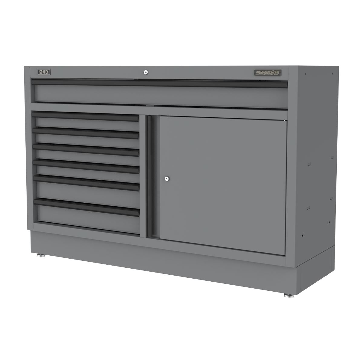 Sealey Superline PRO® Black Edition Modular Floor Cabinet 7 Drawer & Cupboard Combination 1360mm  White Rose Tools