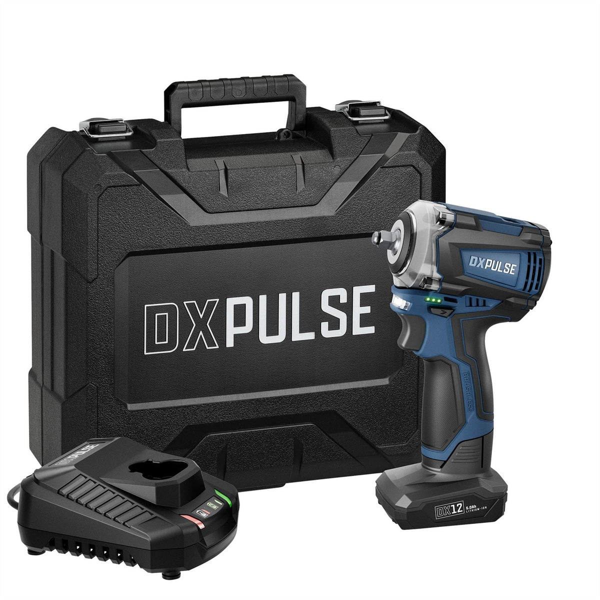 Draper DXPULSE 12V Brushless Impact Wrench Kit 3/8" Sq. Dr. 1 x 5.0Ah Battery 1 x Fast Charger 27960  White Rose Tools