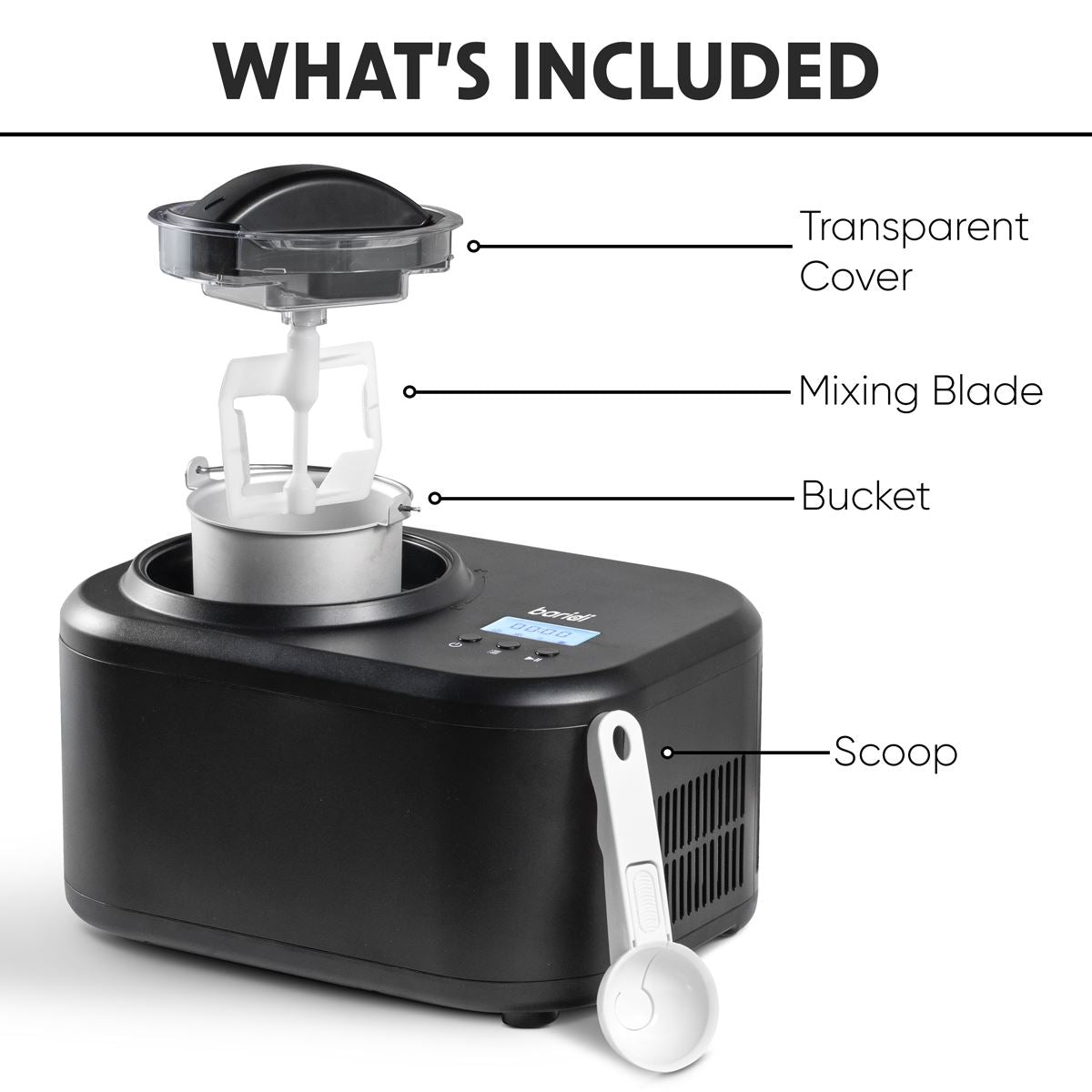 Baridi Automatic Churning Ice Cream Machine 1L - Black  White Rose Tools