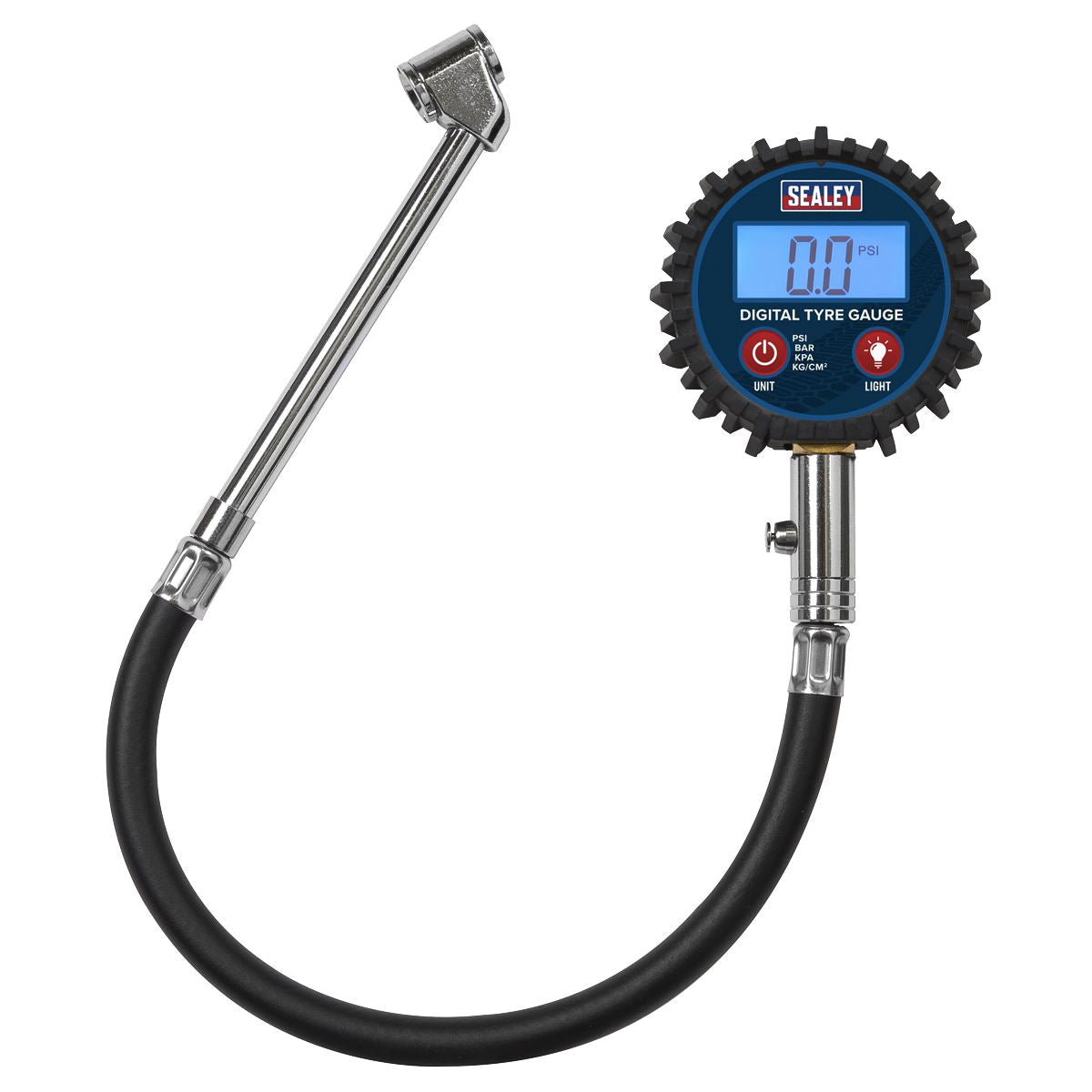 Sealey Digital Tyre Pressure Gauge with Twin Push-On Connector 