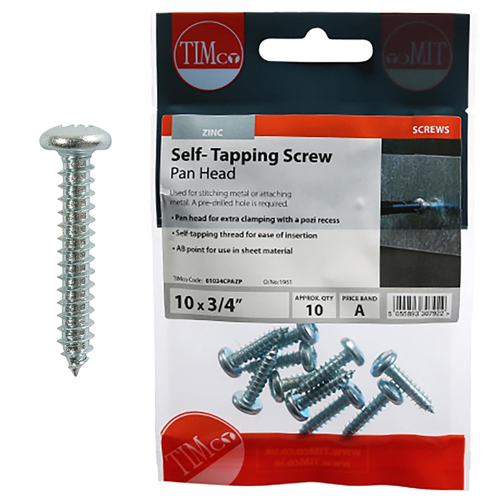 TIMCO Self Tapping Screws Pan Head Zinc Pozi - Choose Size