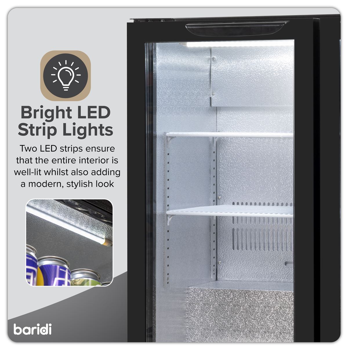 Baridi Hinged Double Door, Back Bar Drinks Fridge/Cooler, 190L Capacity  White Rose Tools