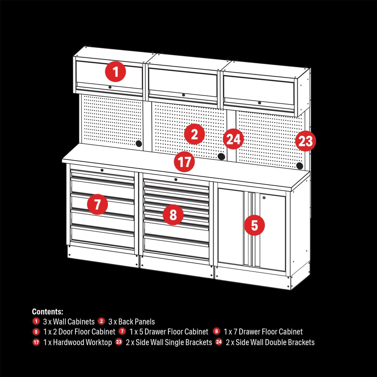 BUNKER 14 Piece Modular Storage Combo with Hardwood Worktop 2040mm 27206  White Rose Tools