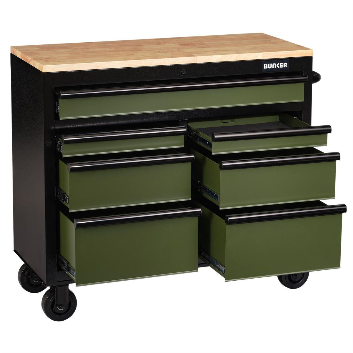BUNKER 7 Drawer Workbench Roller Tool Cabinet 41" Green 27209  White Rose Tools