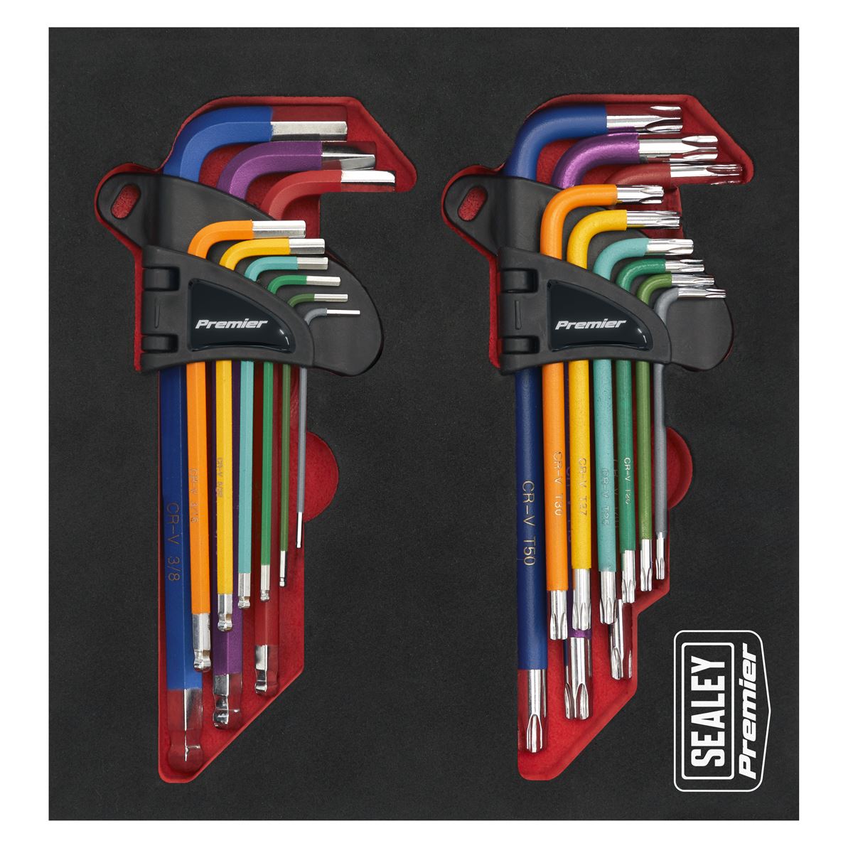 Sealey Premier TRX-Star* & Ball-End Hex Key Set 18pc Long Anti-Slip  White Rose Tools