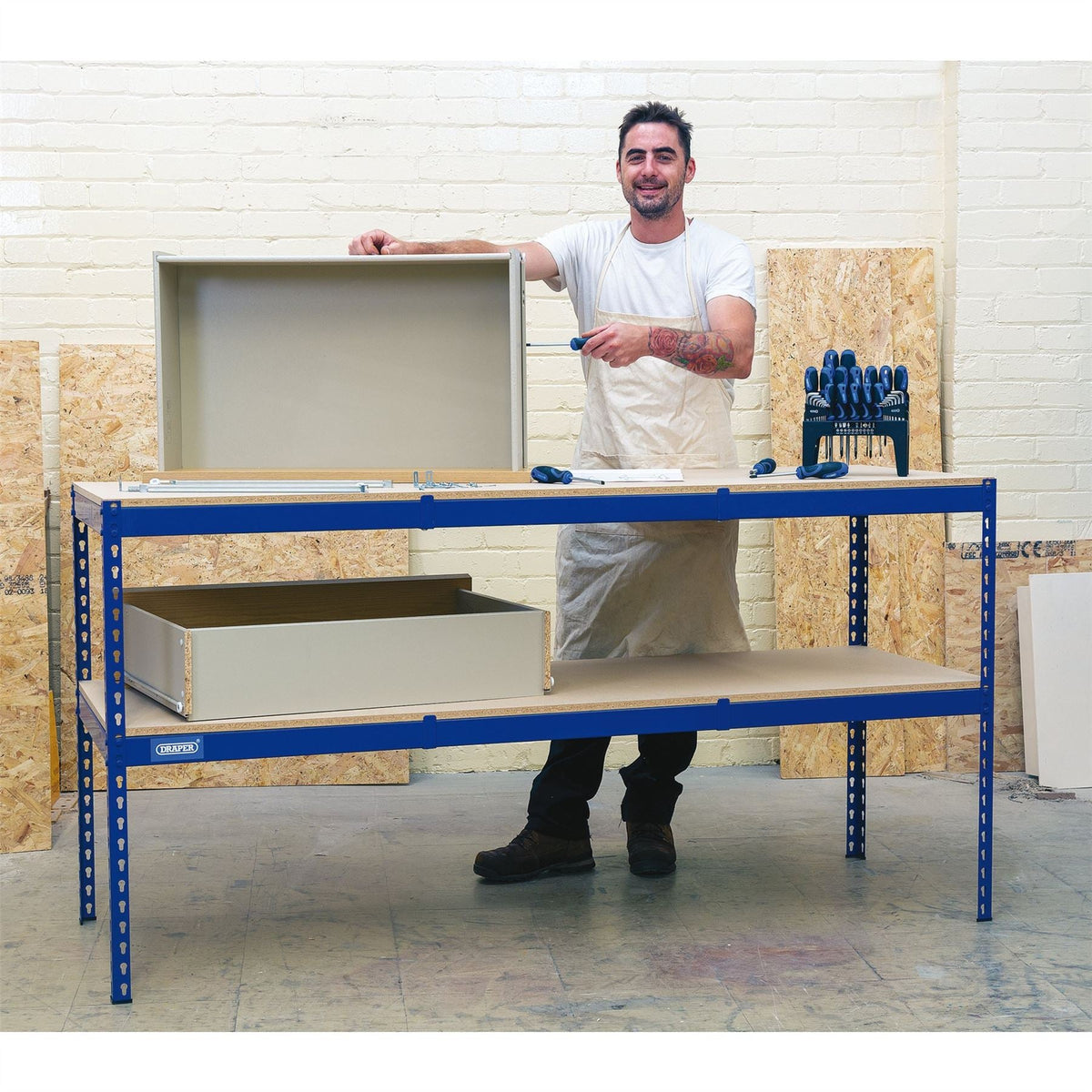 Draper Steel Workbench 1800 x 600 x 900mm 24913  White Rose Tools