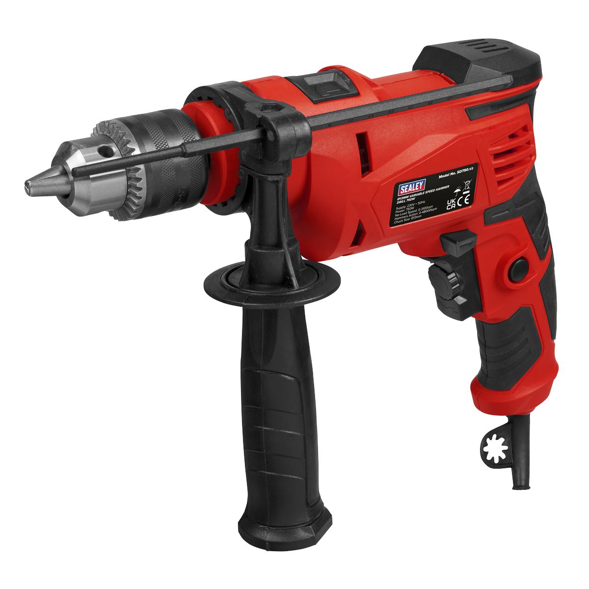 Sealey 750W Variable Speed Corded Hammer Drill 13mm Chuck  Remover Screws 