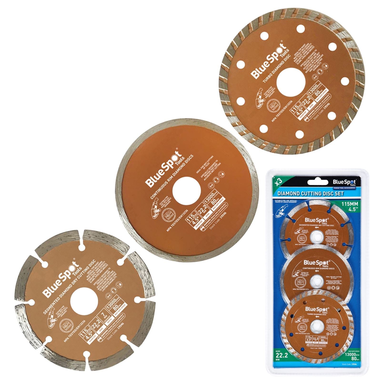 BlueSpot Diamond Cutting Disc Set 3 Piece 115mm 