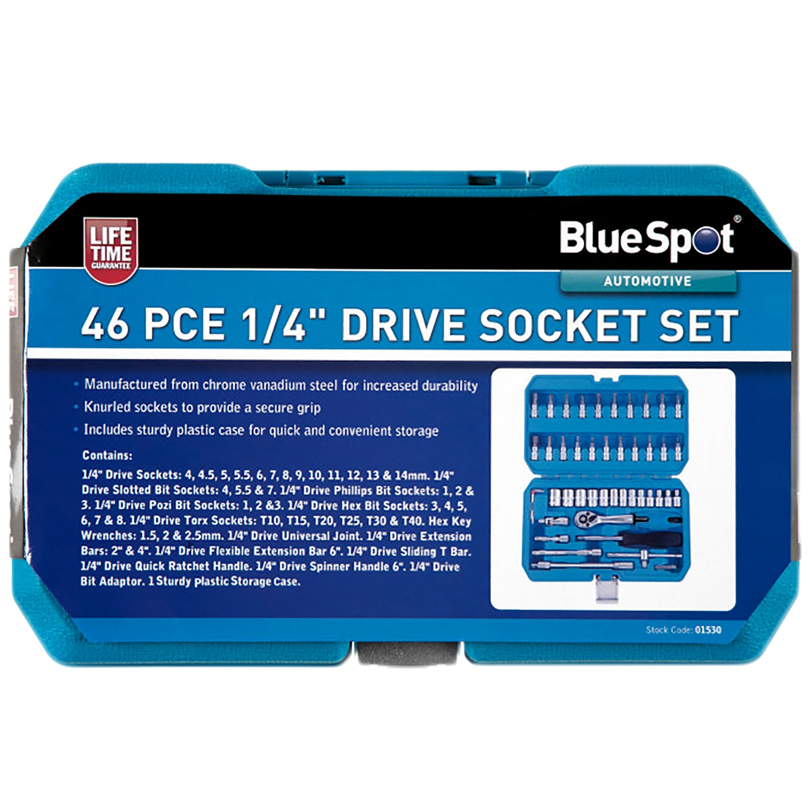 BlueSpot Socket and Bit Set 1/4" Drive 46 Piece