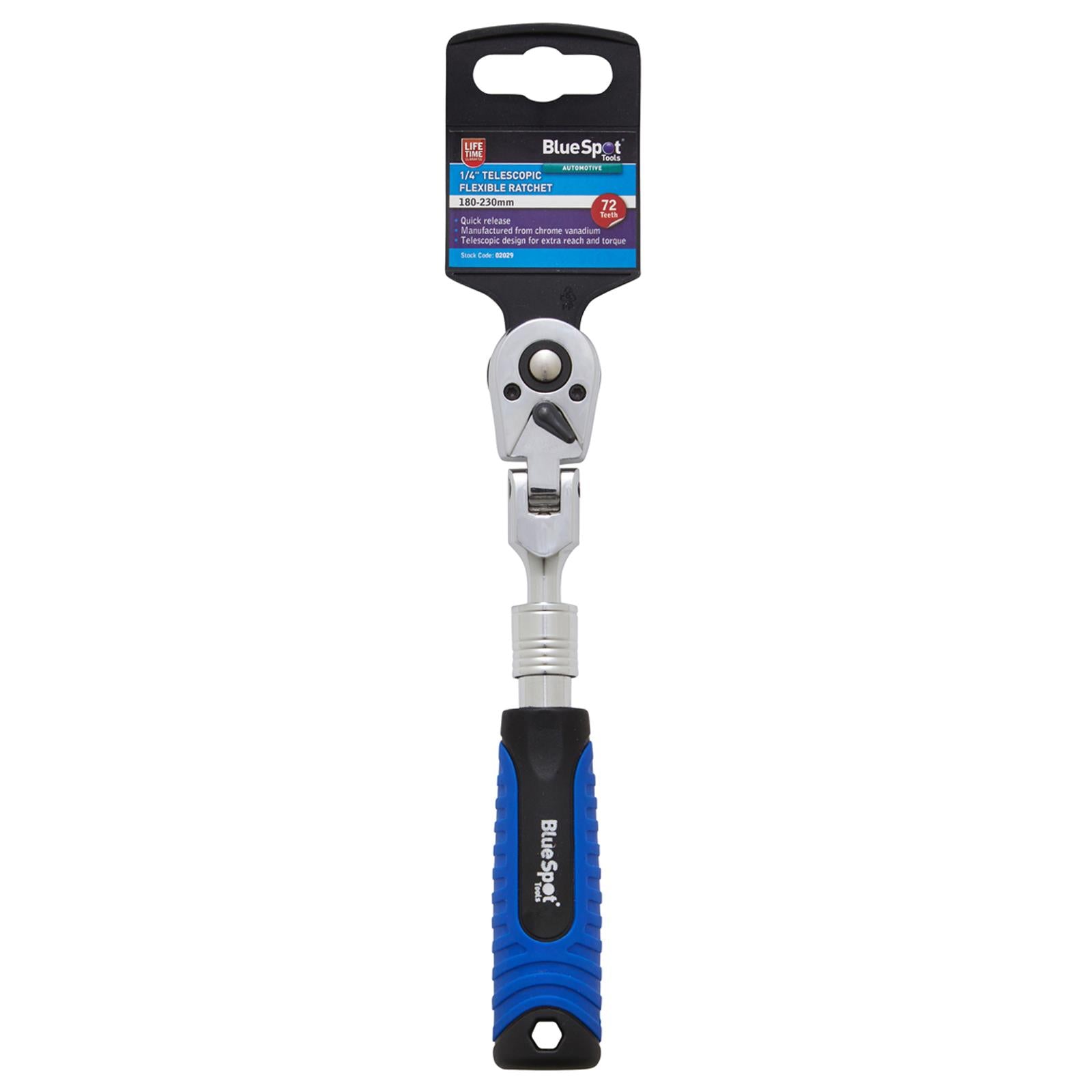 BlueSpot Ratchet Handle Socket Wrench Telescopic Flexi Head 1/4" Drive 180-230mm 72 Tooth