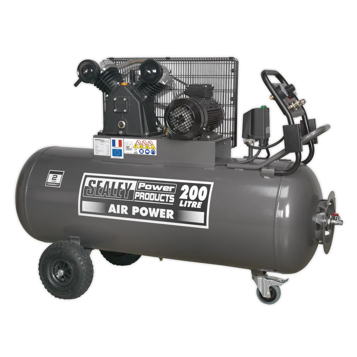 Sealey Premier Air Compressor 200L Belt Drive 3hp with Front Control Panel 415V 3ph