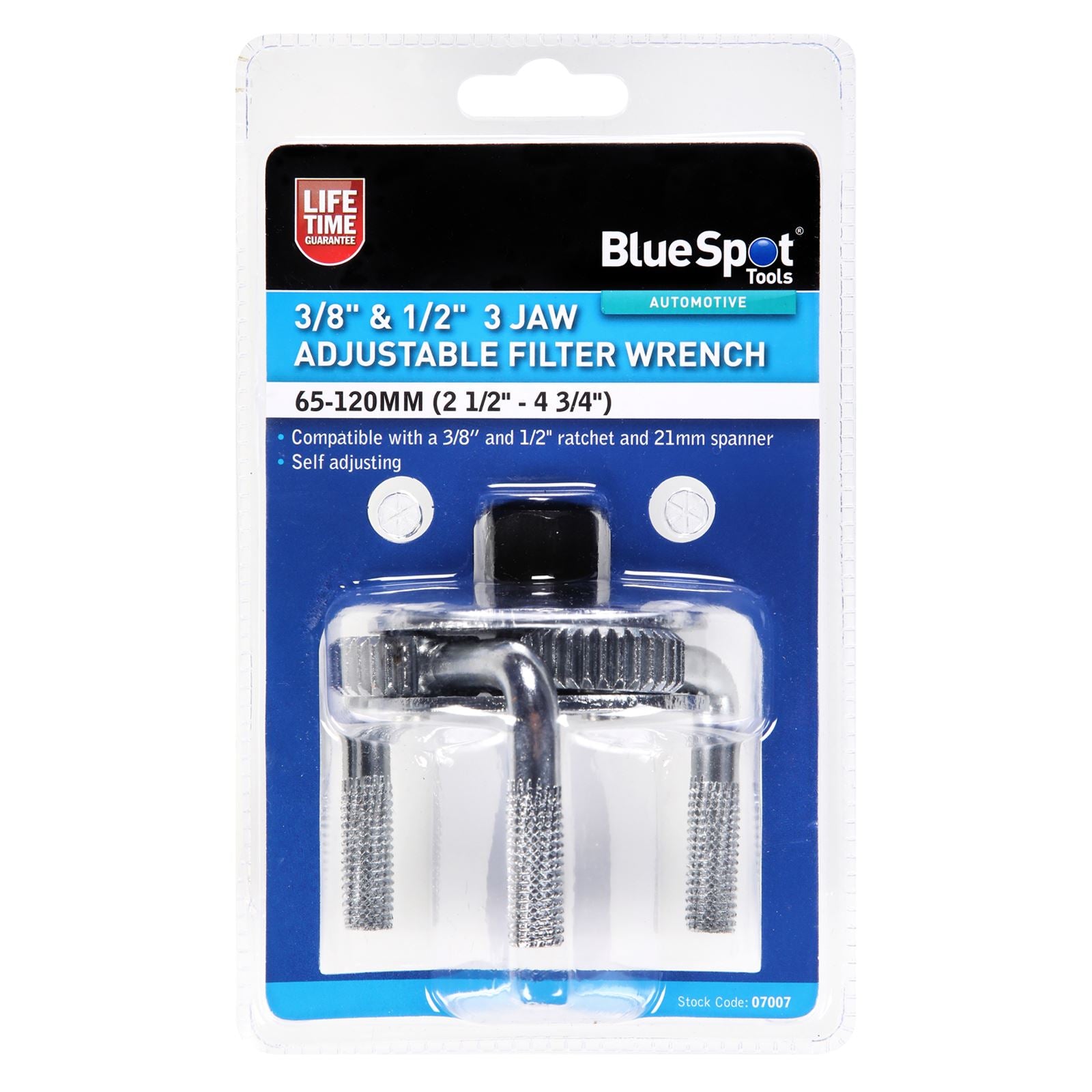 BlueSpot Adjustable Filter Wrench 3 Jaw Adjustable 3/8" 1/2" 65-120mm