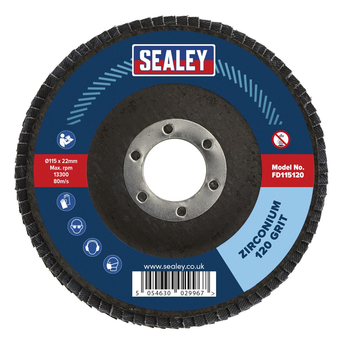 Sealey Flap Disc Zirconium Ø115mm Ø22mm Bore 120Grit